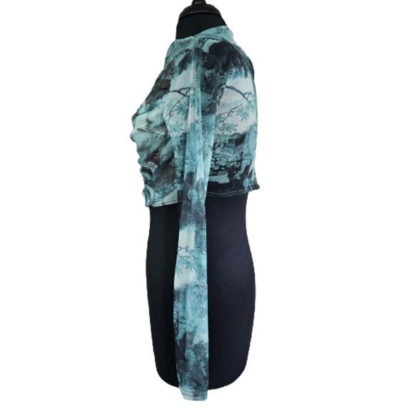 Teal and Black Sheer Long Sleeve Crop Top Size 10 New with Tag - Picture 5 of 5